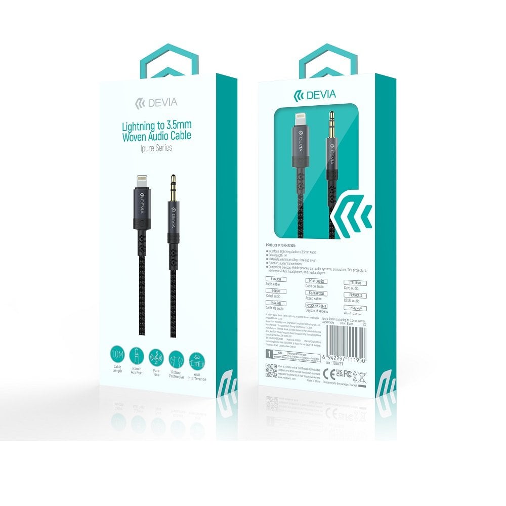 Devia καλώδιο ήχου Ipure EC619 Lightning – jack 3,5 mm 1,0 m μαύρο - Image 2