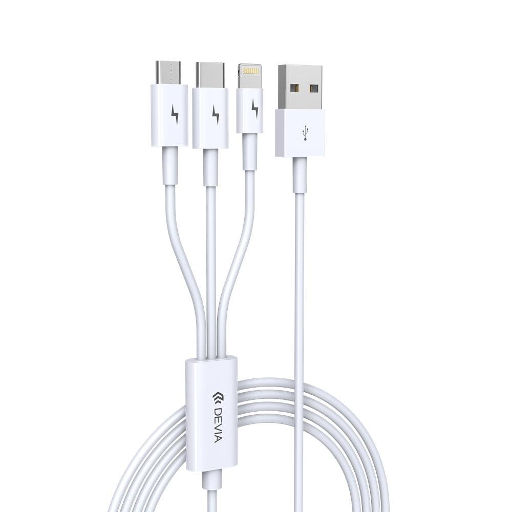 Devia καλώδιο 3in1 Smart EC141 USB-A σε Lightning + USB-C + MicroUSB 1,2m 2A λευκό
