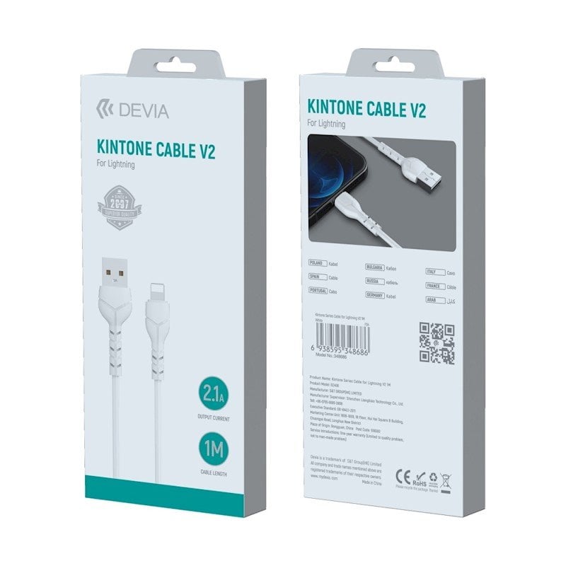 Devia καλώδιο Kintone EC143 USB – Lightning 1m 2,1A λευκό - Image 2
