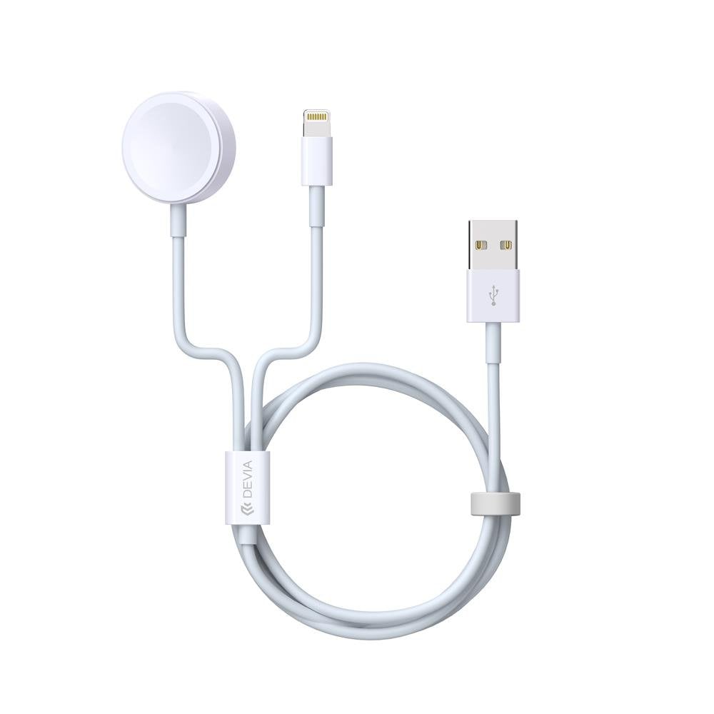 Devia καλώδιο 2in1 Smart EA199 USB – Lightning λευκό με επαγωγικό μαγνητικό φορτιστή για Apple Watch