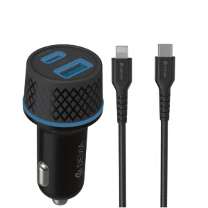 Devia car charger Extreme PD QC 1x USB-C 1x USB 52,5W black + USB-C – Lightning cable