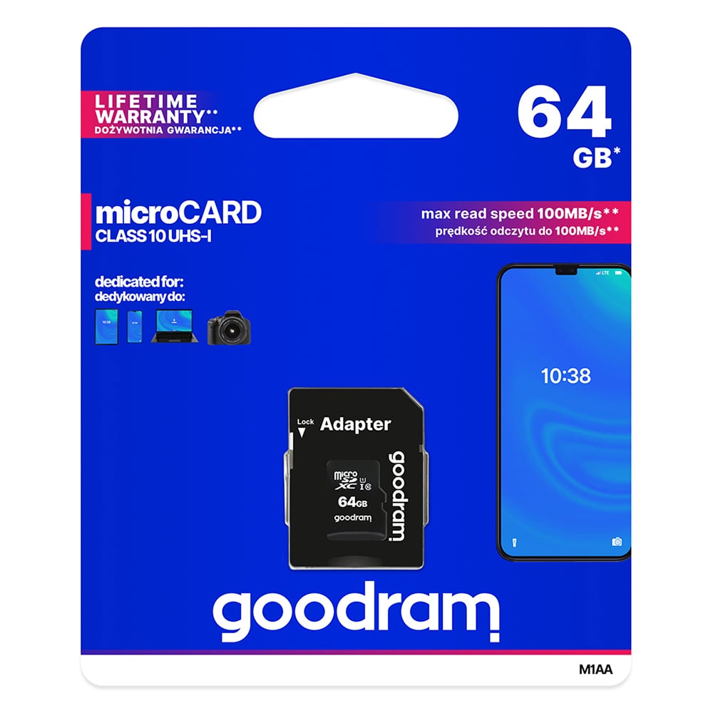 GOODRAM Memory MicroSD Κάρτα – 64GB με αντάπτορα UHS I CLASS 10 100MB/s