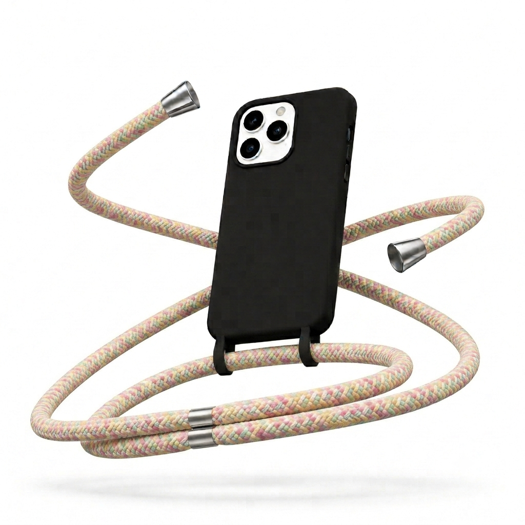 Θήκη Σιλικόνης με Πολύχρωμο Κορδόνι για Apple iPhone 7/8/SE Mobicase – Μαύρο