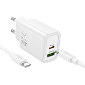 Hoco N63 φορτιστής τοίχου USB A + Type C με καλώδιο Type C σε Type C, λευκό