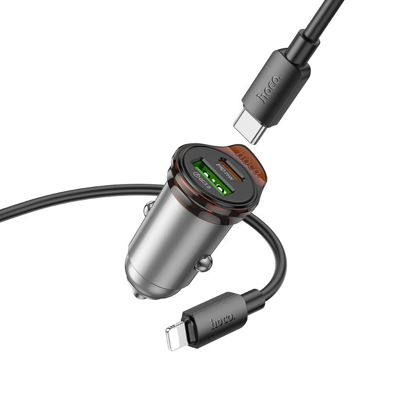 Hoco NZ16A φορτιστής αυτοκινήτου USB A + Type C με καλώδιο Type C σε Lightning PD QC3.0 43W γκρι μεταλλικό - Image 5