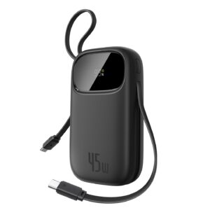 BASEUS Power Bank 10000 mAh, 45W με ενσωματωμένα 2 καλώδια EnerFill FC31 Qpow 3 /μαύρο/