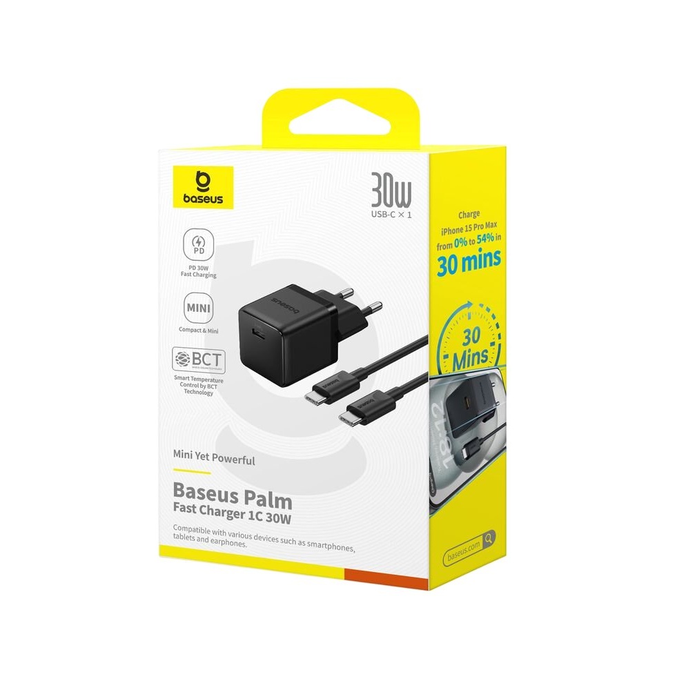BASEUS 220V 30W, USB-C + καλώδιο Type-C – Type-C, Palm fast /black/ – P10111605113-01 - Image 2