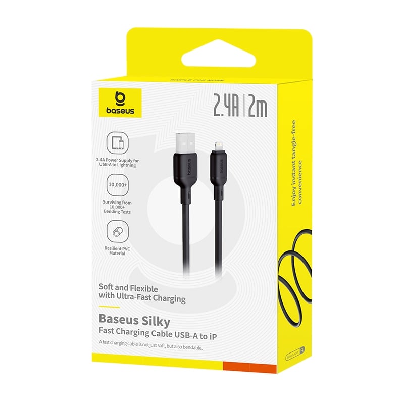 BASEUS Cable USB-A – Lightning, 2m, 2.4A, Silky Series black – P10377702113-01 - Image 2
