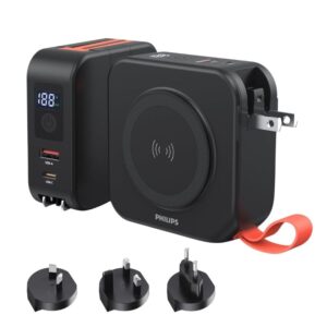 Philips DLP4347CB/GRS Μαύρο Power Bank 10000mAh με Ασύρματη Φόρτιση, USB-C, USB-A και Καλώδια