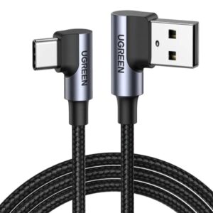 UGREEN Cable USB-A to USB-C, 1m, 3A, Angled, Gray – US176 / 20856