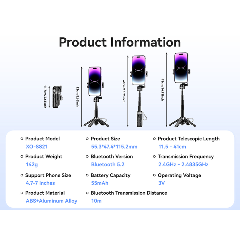 XO Tripod Stand Mini SS21, Bluetooth μαύρο - Image 9