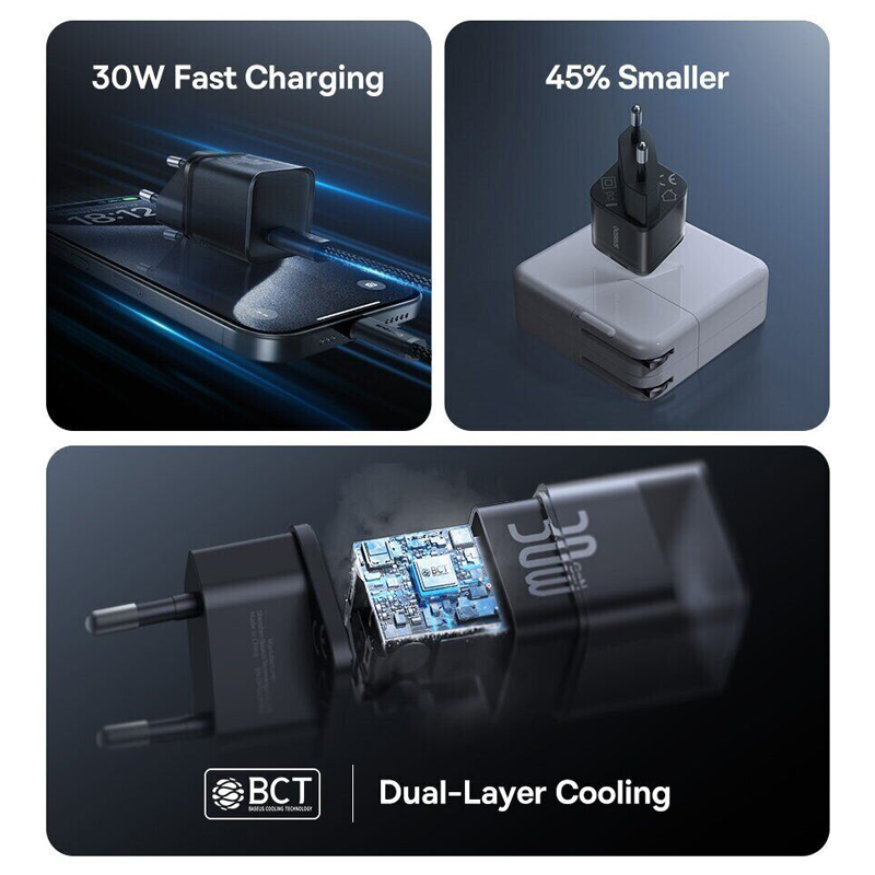BASEUS 220V 30W, USB-C, GaN5s white – P10162504213-00 - Image 3