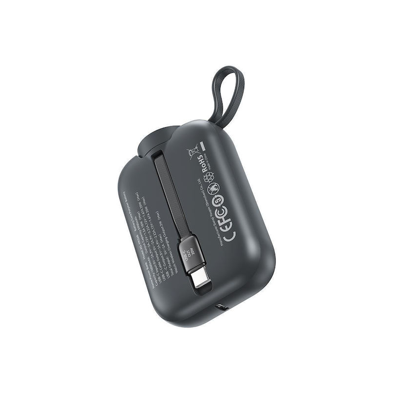XO PR260 Power Bank 10000mAh 20W με ασύρματη φόρτιση ρολογιού & ενσωματωμένο καλώδιο Type-C μαύρο - Image 4