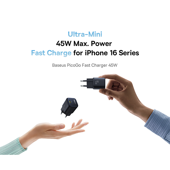 BASEUS 220V 45W, 1x USB-C, PicoGo GaN (cosmic black) – P10176800123-00 - Image 5
