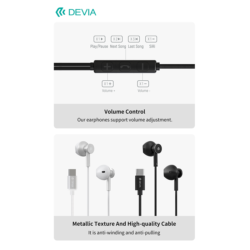 Devia ενσύρματα ακουστικά Smart M2 Digital Metal USB-C μαύρα - Image 4