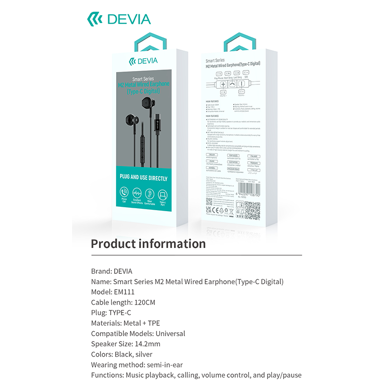 Devia ενσύρματα ακουστικά Smart M2 Digital Metal USB-C μαύρα - Image 9