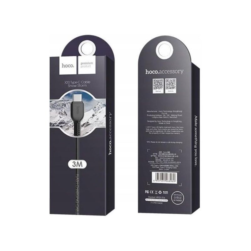 Hoco X20 καλώδιο USB A σε Type C 2,4A 3m μαύρο - Image 2