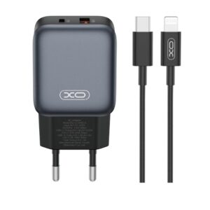 XO 220V 20W, USB-A + USB-C, με καλώδιο USB-C σε Lightning, L154 μαύρος