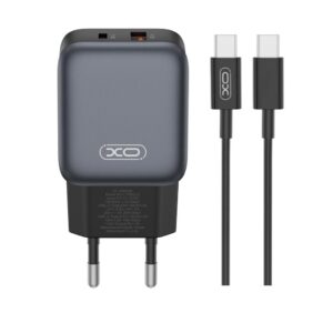 XO 220V 30W, USB-A + USB-C GaN Nitride + καλώδιο USB-C σε USB-C, L156 μαύρος