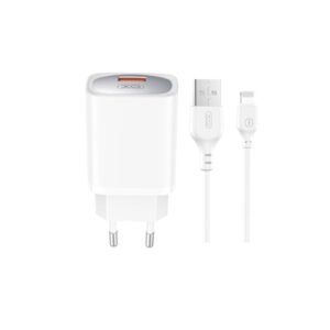 XO φορτιστής τοίχου CE19 QC 18W 1x USB λευκός με καλώδιο USB-A σε Lightning