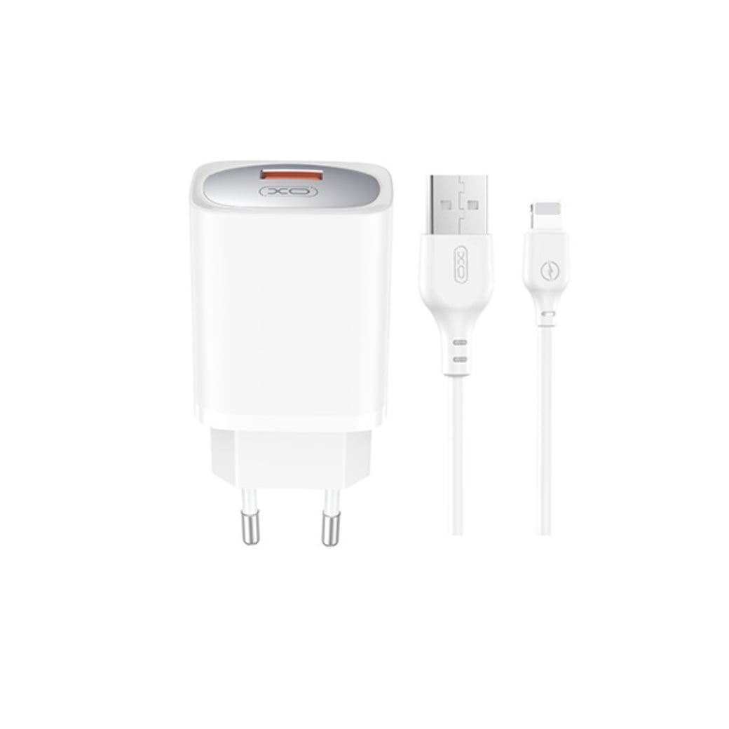 XO φορτιστής τοίχου CE19 QC 18W 1x USB λευκός με καλώδιο USB-A σε Lightning