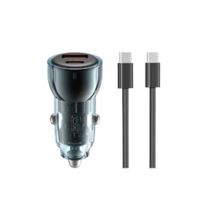 XO 12V 60W φορτιστής αυτοκινήτου, USB-A + USB-C, καλώδιο USB-C σε USB-C μαύρο + μπλε – CC60