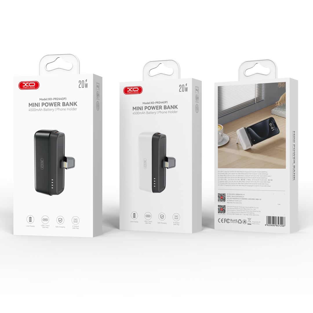 XO power bank mini PR244 20W 5000mAh με Lightning connector μαύρο - Image 2