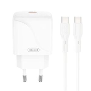 XO 220V 20W, USB-C output + καλώδιο USB-C σε USB-C, λευκό – L141