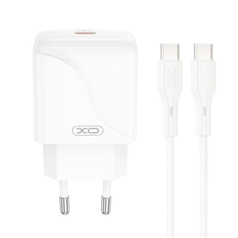 XO 220V 20W, USB-C output + καλώδιο USB-C σε USB-C, λευκό – L141