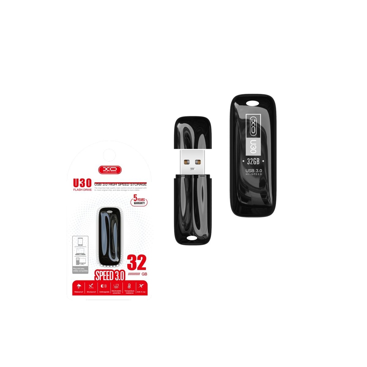 XO Flash Drive U30 32GB, USB 3.0 μαύρο - Image 3