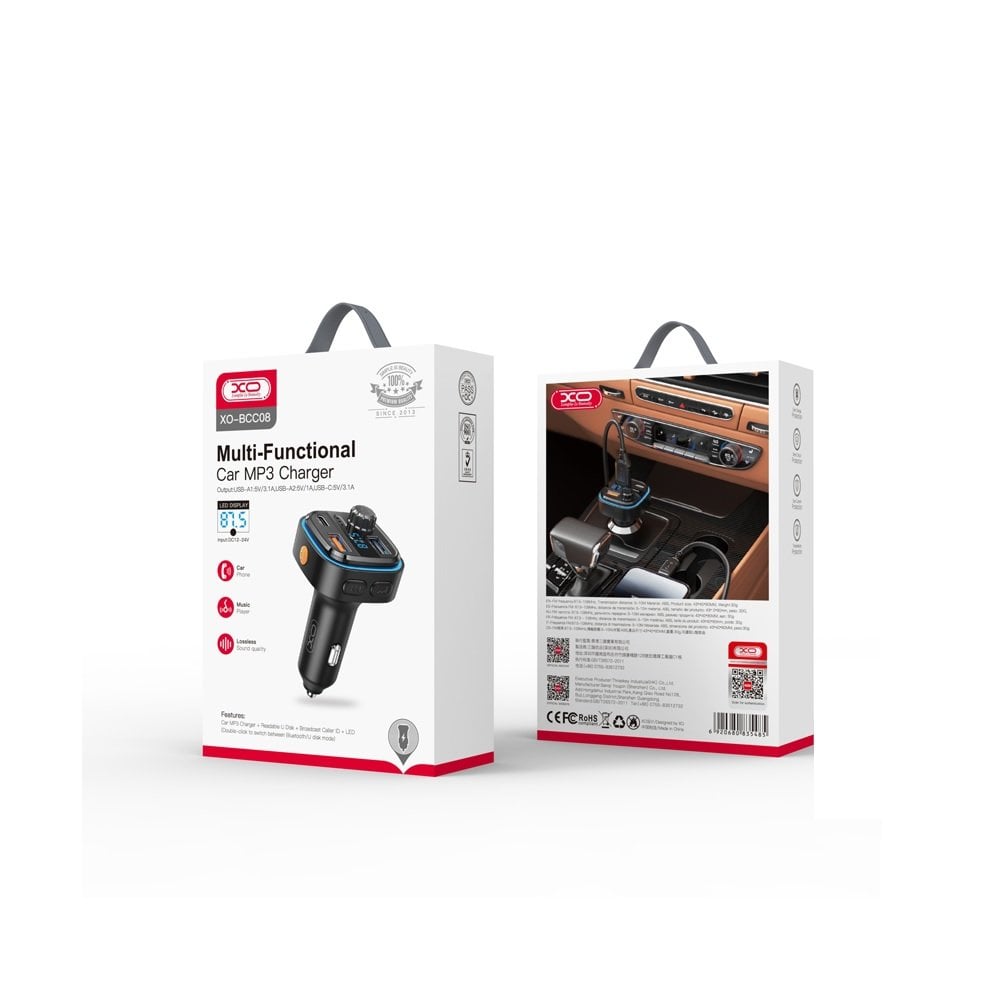 XO πομπός FM BCC08 Bluetooth MP3 φορτιστής αυτοκινήτου 3,1A μαύρος - Image 2