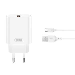 XO φορτιστής τοίχου CE33 QC 18W USB-A λευκός με καλώδιο USB-A σε USB-C