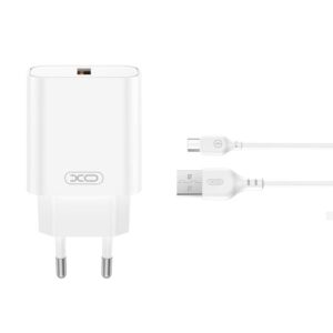 XO φορτιστής τοίχου CE33 QC 18W USB-A λευκός με καλώδιο USB-A σε micro USB