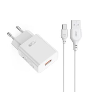XO 220V 18W, 1*USB-A, καλώδιο USB-A σε USB-C (λευκό) – L127