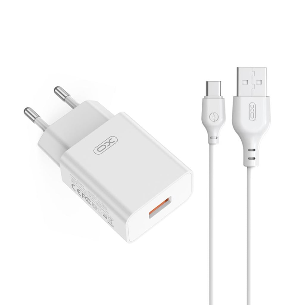 XO 220V 18W, 1*USB-A, καλώδιο USB-A σε USB-C (λευκό) – L127
