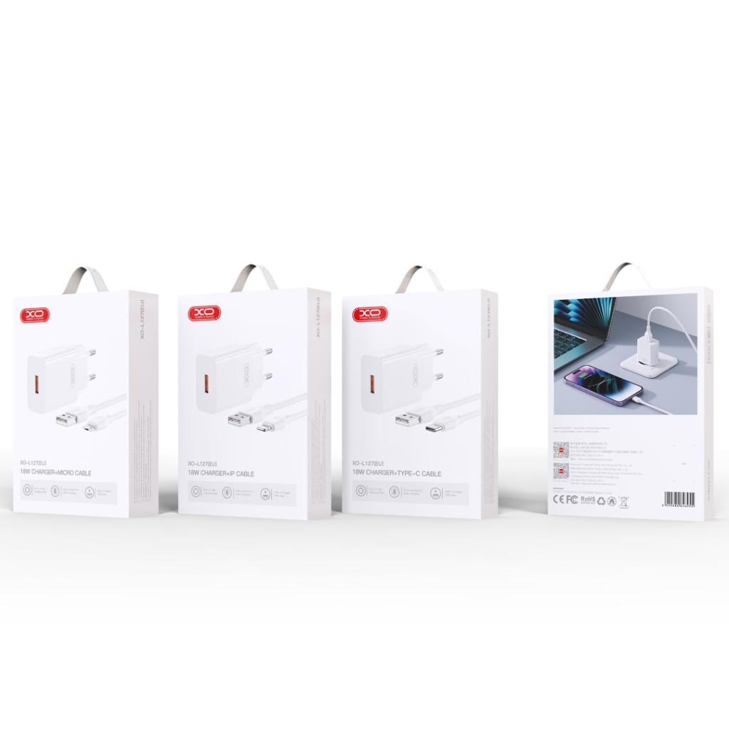 XO 220V 18W, 1*USB-A, καλώδιο USB-A σε USB-C (λευκό) – L127 - Image 2