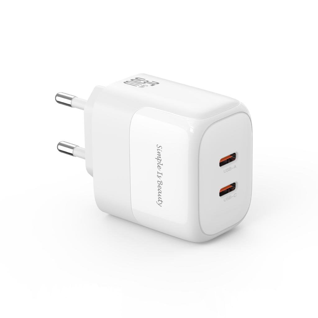 XO L140 φορτιστής τοίχου 220V 35W 2xUSB-C GaN, λευκός