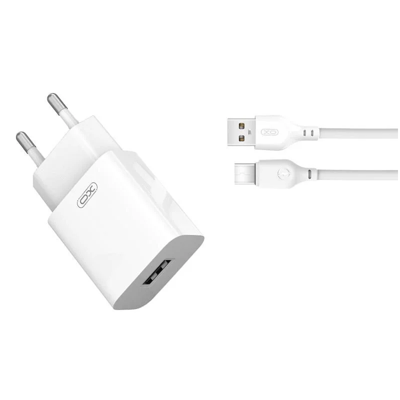 XO – L99 φορτιστής τοίχου 1*USB-A, 2,4A + καλώδιο USB-A σε USB-C λευκό