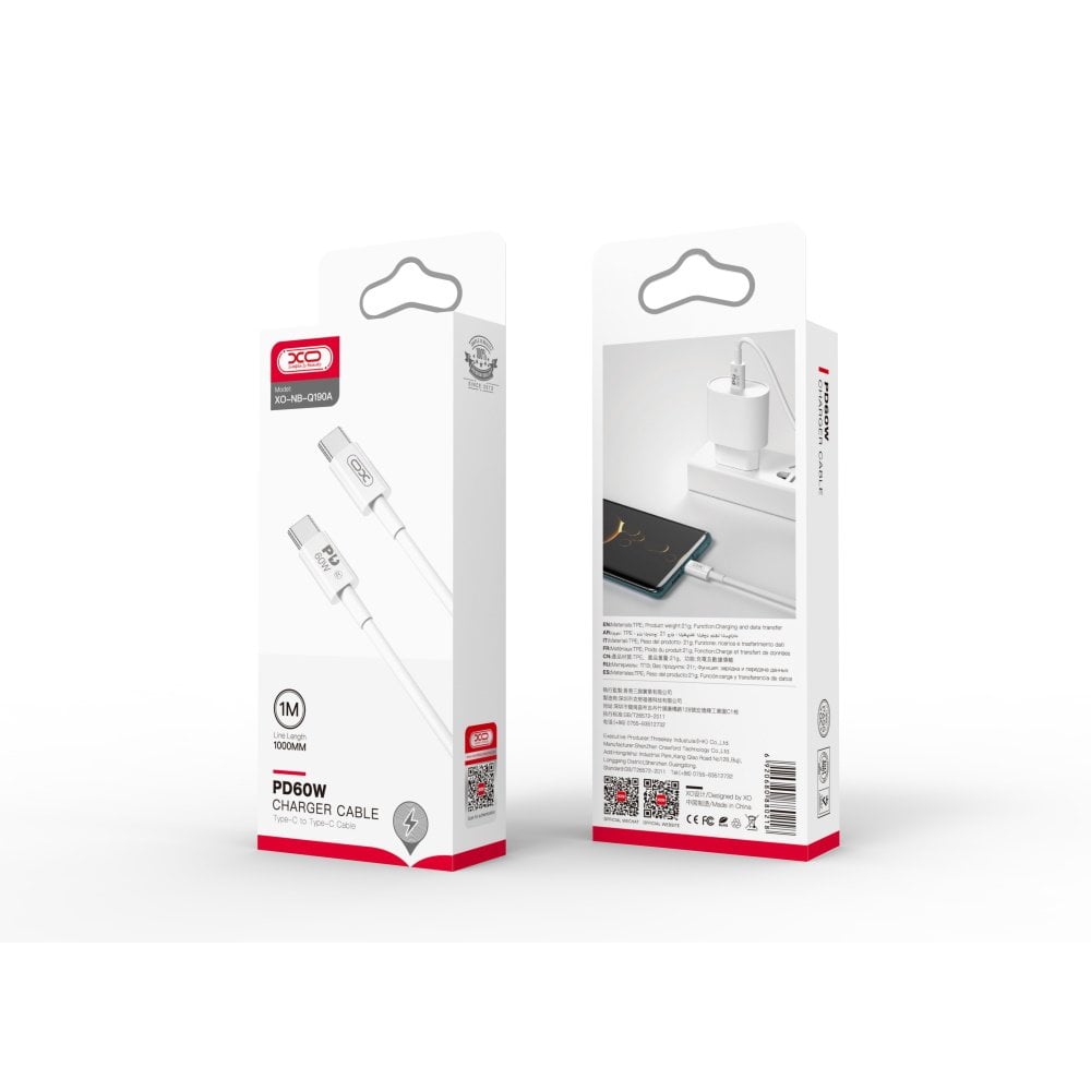 XO NB-Q190A καλώδιο PD USB-C – USB-C 1,0m 60W λευκό - Image 2