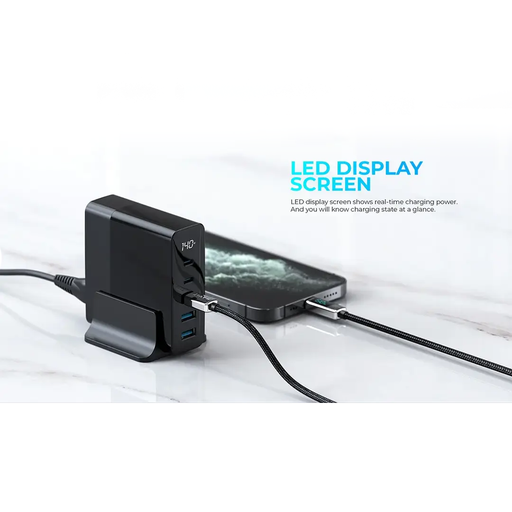 Havit UCLE004 Πολυφορτιστής GaN 140W με ψηφιακή οθόνη LED και βάση - Image 9