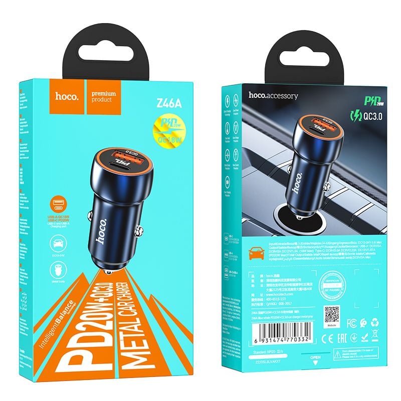Φορτιστής αυτοκινήτου Hoco USB A + USB C PD QC3.0 3A 20W Z46A sapphire blue - Image 2