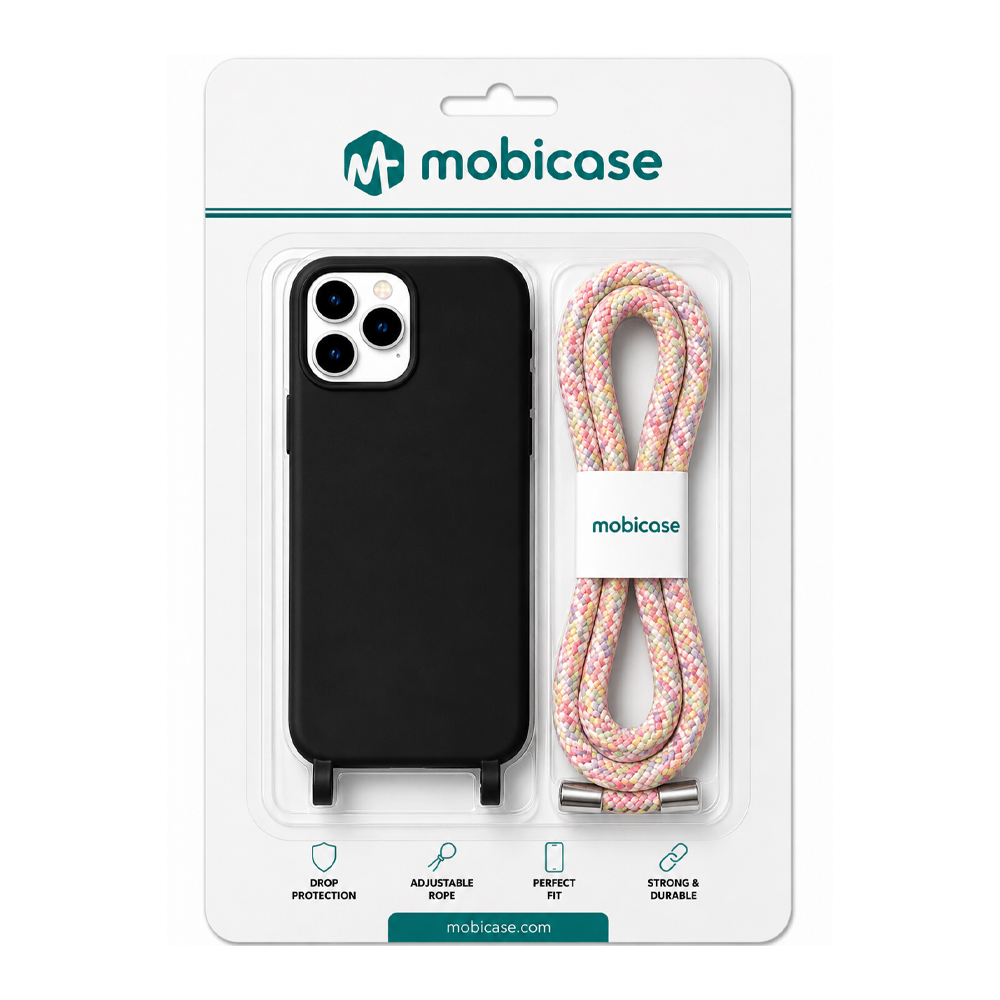 Θήκη Σιλικόνης με Πολύχρωμο Κορδόνι για Apple iPhone 7/8/SE Mobicase – Μαύρο - Image 2