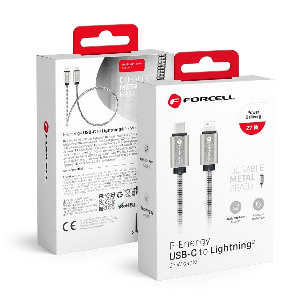 FORCELL F-ENERGY Metal C238 καλώδιο Type C σε Lightning PD 3A 27W 1m ασημί - Image 2