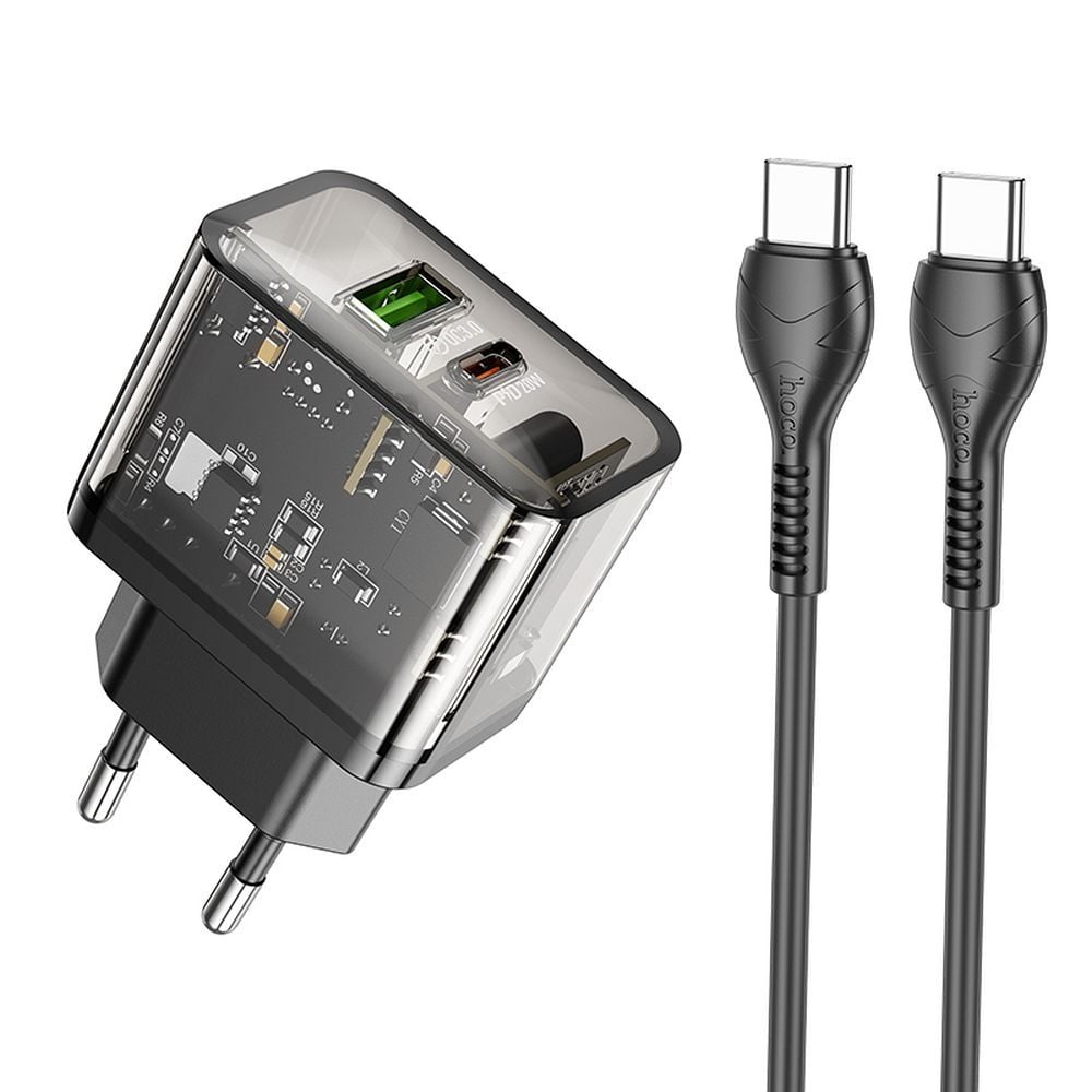 HOCO N34 φορτιστής τοίχου USB-A + Type-C με καλώδιο Type C to Type C