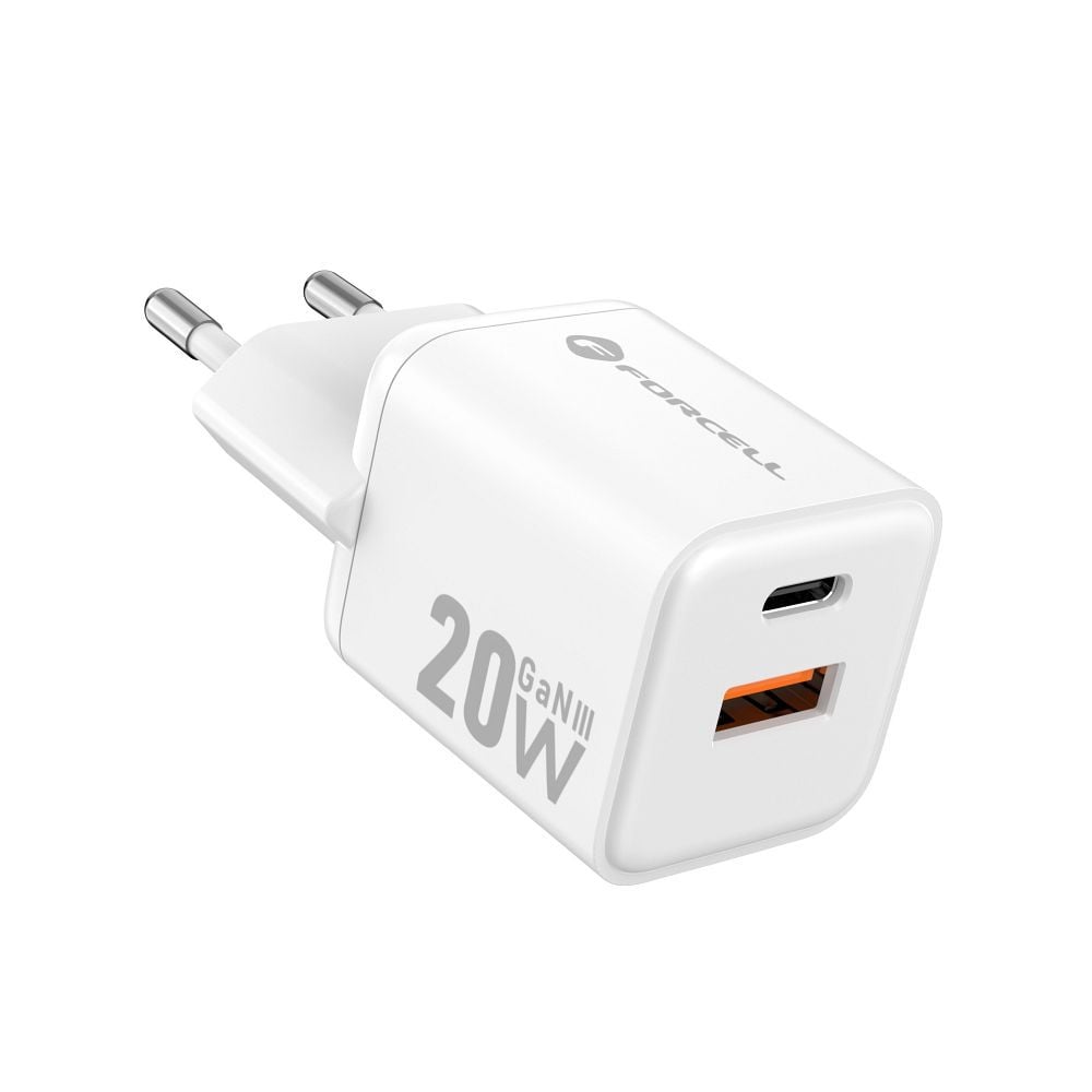 FORCELL F-ENERGY Mini GaN III VT-35A φορτιστής ταξιδίου με 1x Type C + 1x USB A, PD QC4.0 20W λευκό