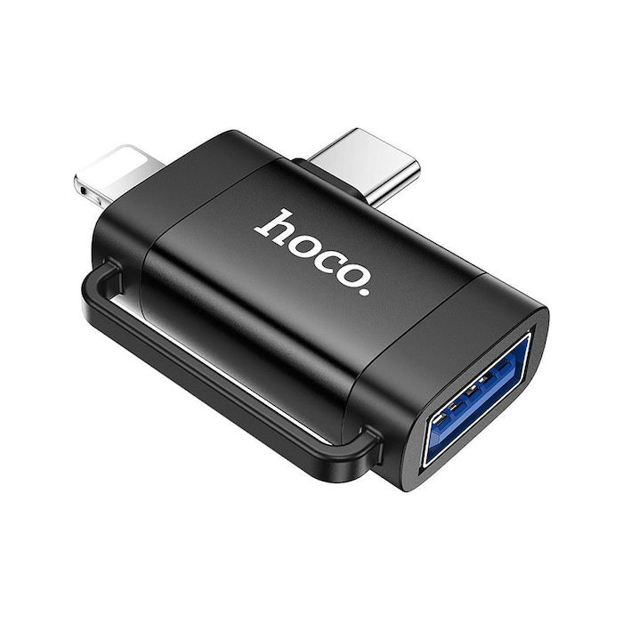 Adapter OTG 2in1 USB C / Lightning to USB-A Hoco UA31F black - Image 3