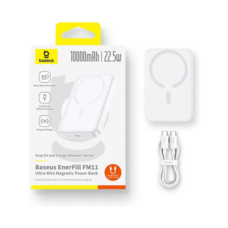 BASEUS Power Bank 10000mAh 22.5W + καλώδιο Type-C, EnerFill FM11 Magnetic λευκό – P1008210E213-00 - Image 4