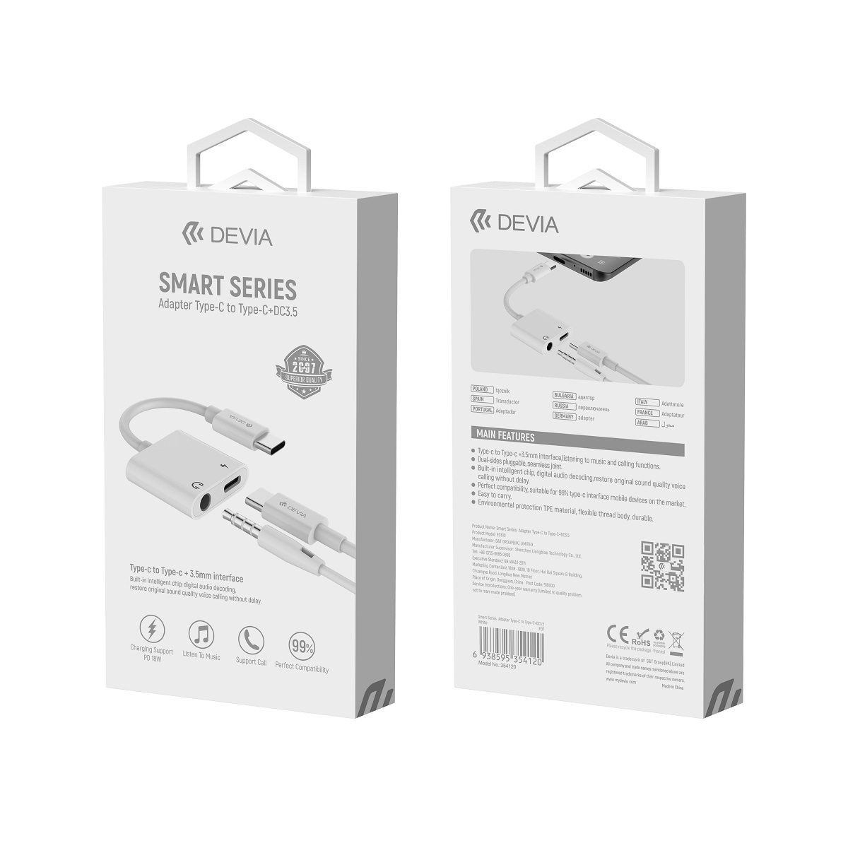 Devia adapter EC608 USB-C – jack 3,5mm λευκό - Image 2