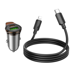 Hoco NZ16A φορτιστής αυτοκινήτου USB A + Type C με καλώδιο Type C σε Lightning PD QC3.0 43W γκρι μεταλλικό
