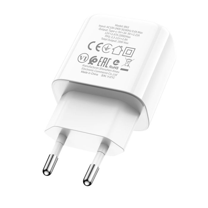Borofone Wall charger BN3 Premium – Type C – QC 3.0 PD 2.0 20W white - Image 3